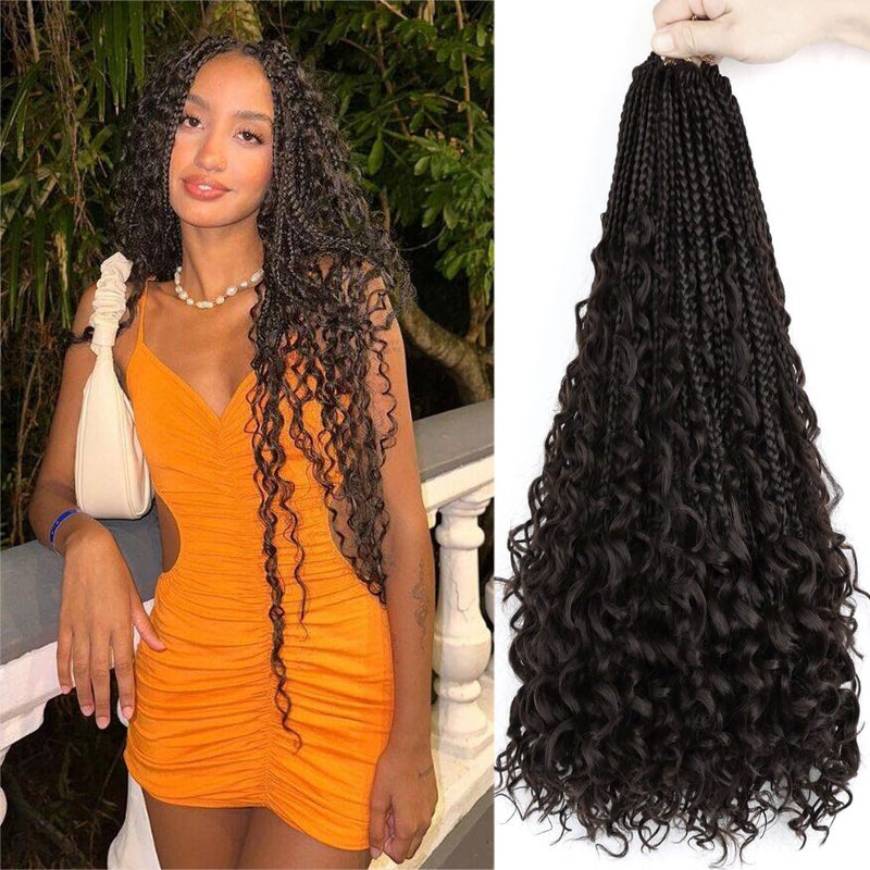 LMZIM 18 Inch Boho Box Braids 8 Packs Bohemian Goddess Box Braids Crochet Hair With Curly Ends Crochet Hair for Women 4